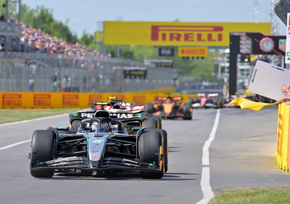 Mercedes driver Kimi Antonelli (12) races during the F1 Montreal Grand Prix at Circuit Gilles-Villeneuve.Eric Bolte-Imagn Images
