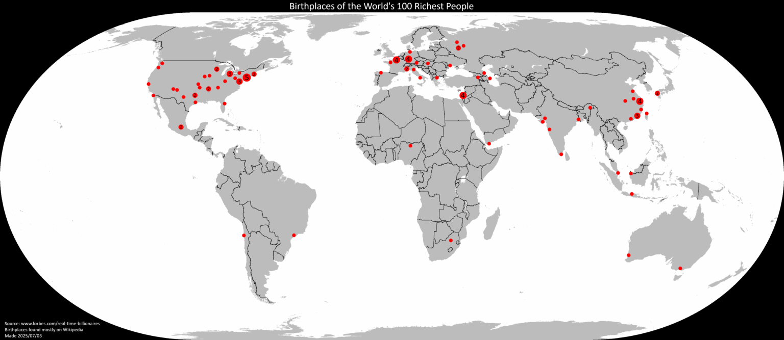 Birthplaces of the World's 100 Richest People [OC]