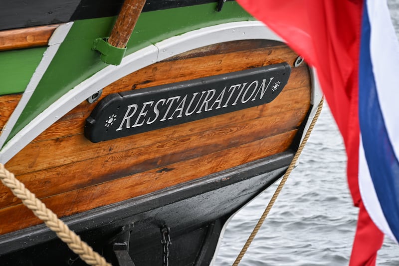 A replica of the Restauration ship in Stavanger, Norway, on July 4, 2025. The ship set sail exactly 200 years after the original Restauration did and is currently retracing the ship’s voyage to America.