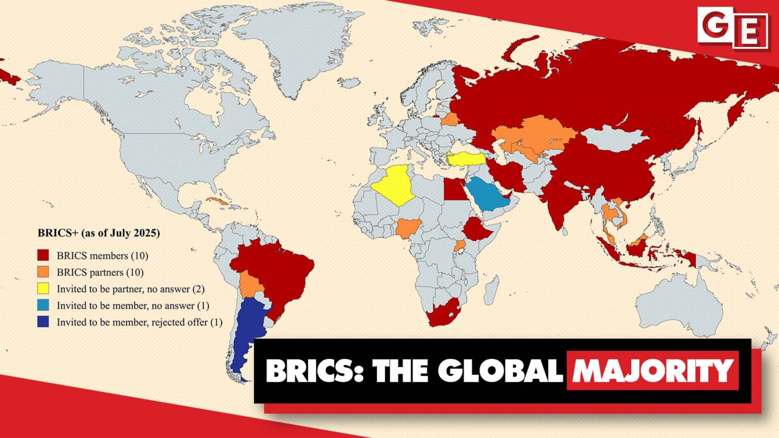 BRICS expands to 56% of world population, 44% of global GDP: Vietnam joins as partner country BRICS 20 members partners map July 2025