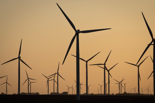 Twin Groves Wind Farm in McLean County, Tuesday, May 7, 2024. (E. Jason Wambsgans/Chicago Tribune)