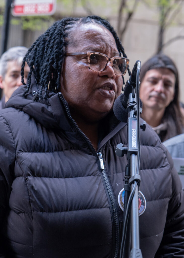 Cheryl Johnson speaks in favor of the Hazel Johnson Cumulative Impacts Ordinance named after her mother, who is widely considered the mother of the environmental justice movement. Credit: Keerti Gopal/Inside Climate News