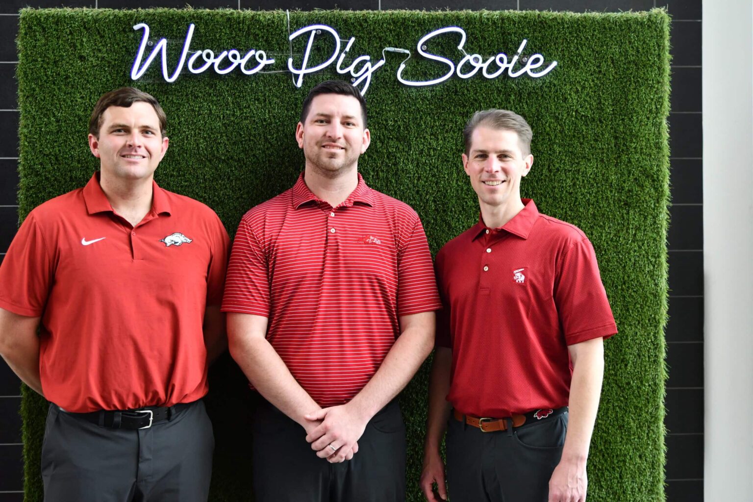 Group photo of primary care sports medicine physicians Kyle Arthur, M.D., Jake Martin, M.D., and Jacob Smith, M.D., MPH