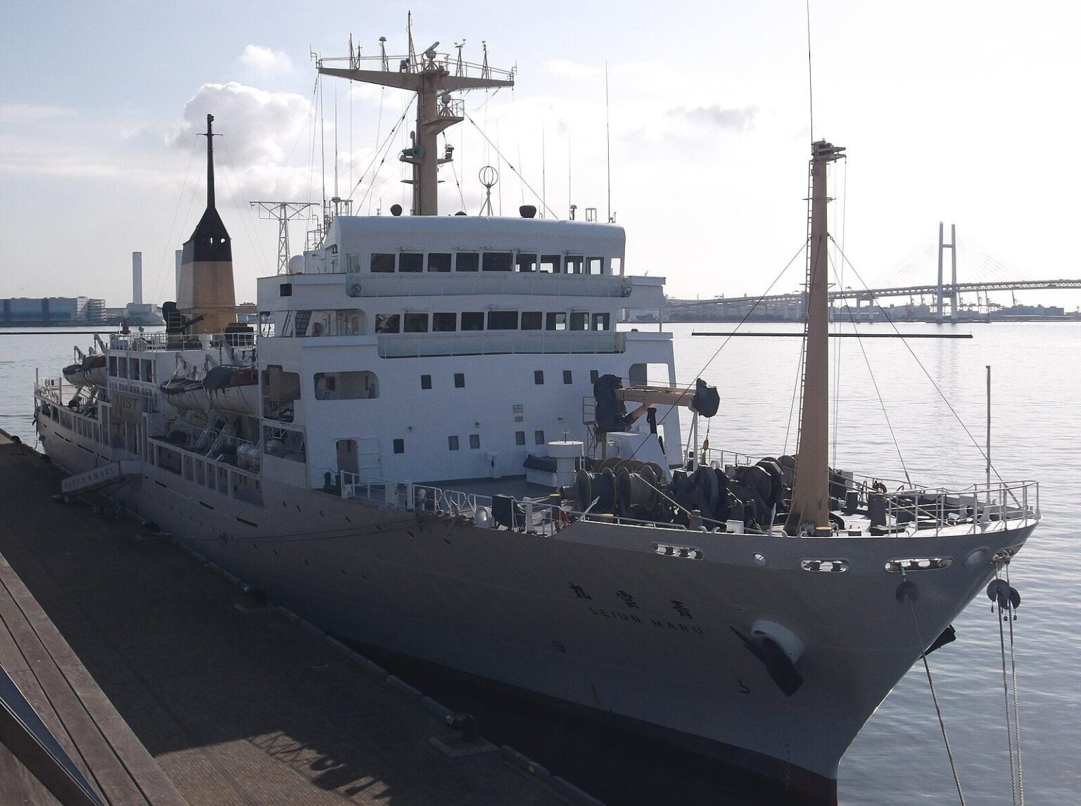 Japanese Shipping Giants to Donate Large Training Ship to Japan’s Maritime Education Agency Front view of Seiun-maru, a training ship of Japan agency of Maritime Education and Training for Seafarers(JMETS) ,at the Osanbashi Pier of Yokohama Port