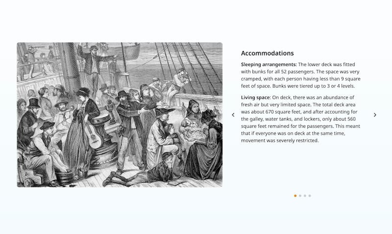 A screenshot from FamilySearch's "Celebrate Crossings 200" page displays information about daily life during the 1825 voyage of the "Restauration." A replica of the ship left Stavanger, Norway, on July 4, 2025, to retrace the ship’s original route.