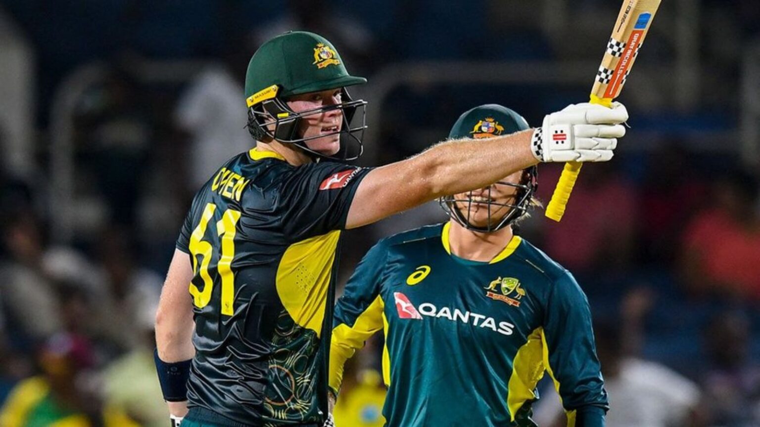 Australia's Mitch Owen in action against West Indies during first T20I. (Cricket Australia)