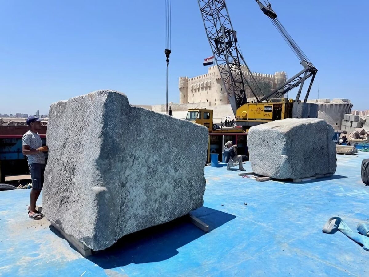 22 Large Blocks of the Lighthouse of Alexandria Retrieved from the Seafloor, Including Its Door Lintels