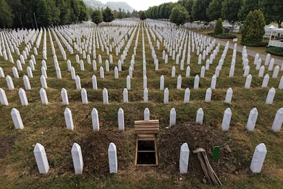 An aerial view of the Srebrenica Genocide Memorial Center in Potocari, Bosnia, on Thursday.