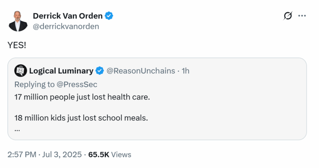 "YES!" – Derrick Van Orden Cheers About Ripping Health Care and Food Away from Wisconsinites