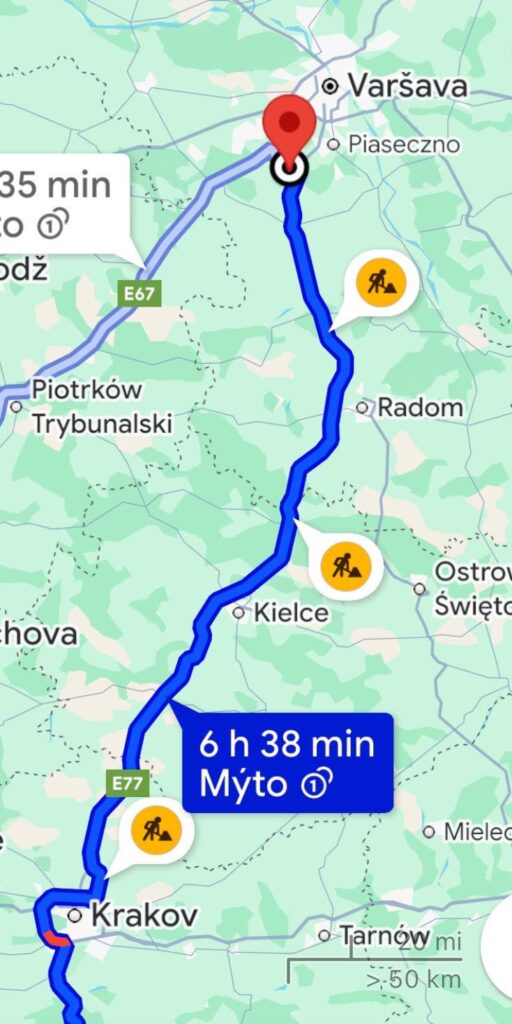 Towing a car on a trailer in Poland