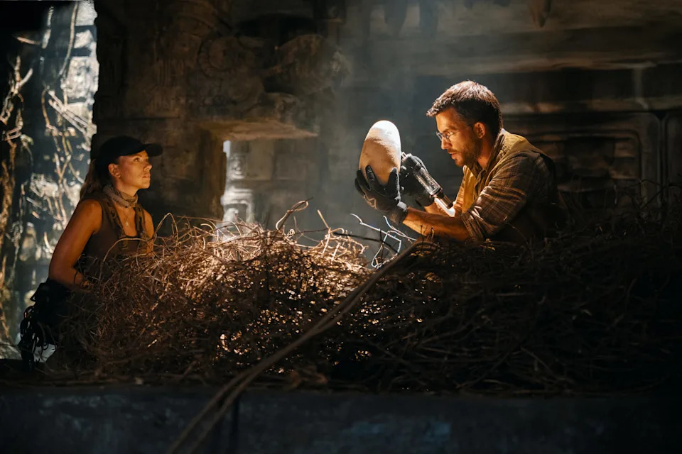 Scarlett Johansson and Jonathan Bailey start in "Jurassic World Rebirth," opening in theaters Wednesday, July 2.
