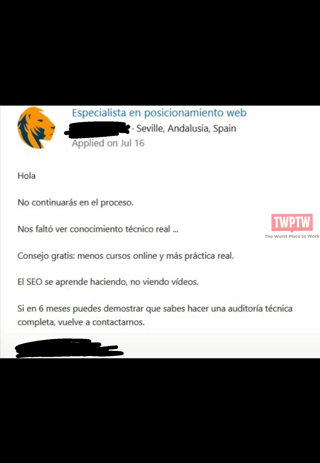 WTF with this company's response to a candidate.