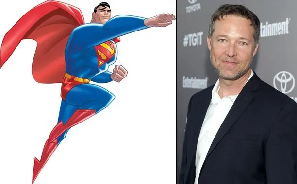Warner Bros/Courtesy Everett Collection; Jason Kempin/Getty Images for Entertainment Weekly Superman (voice: George Newbern) on 'Justice League'; George Newbern attends the Celebration of ABC's TGIT Line-up on Sept. 26, 2015, in West Hollywood, Calif.
