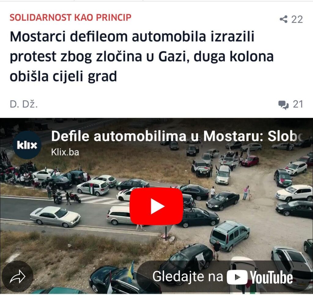 Mostari parcel cars expressed protest for crime in Gaza