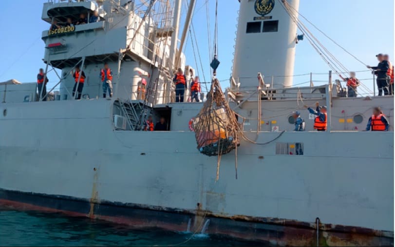 Environmental inspectors recover barrels of diesel fallen from vessel