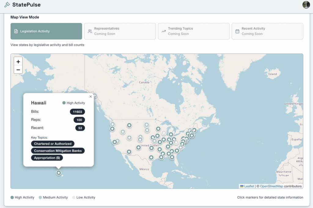 [OC] - Interactive dashboard tracking legislative activity throughout the United States