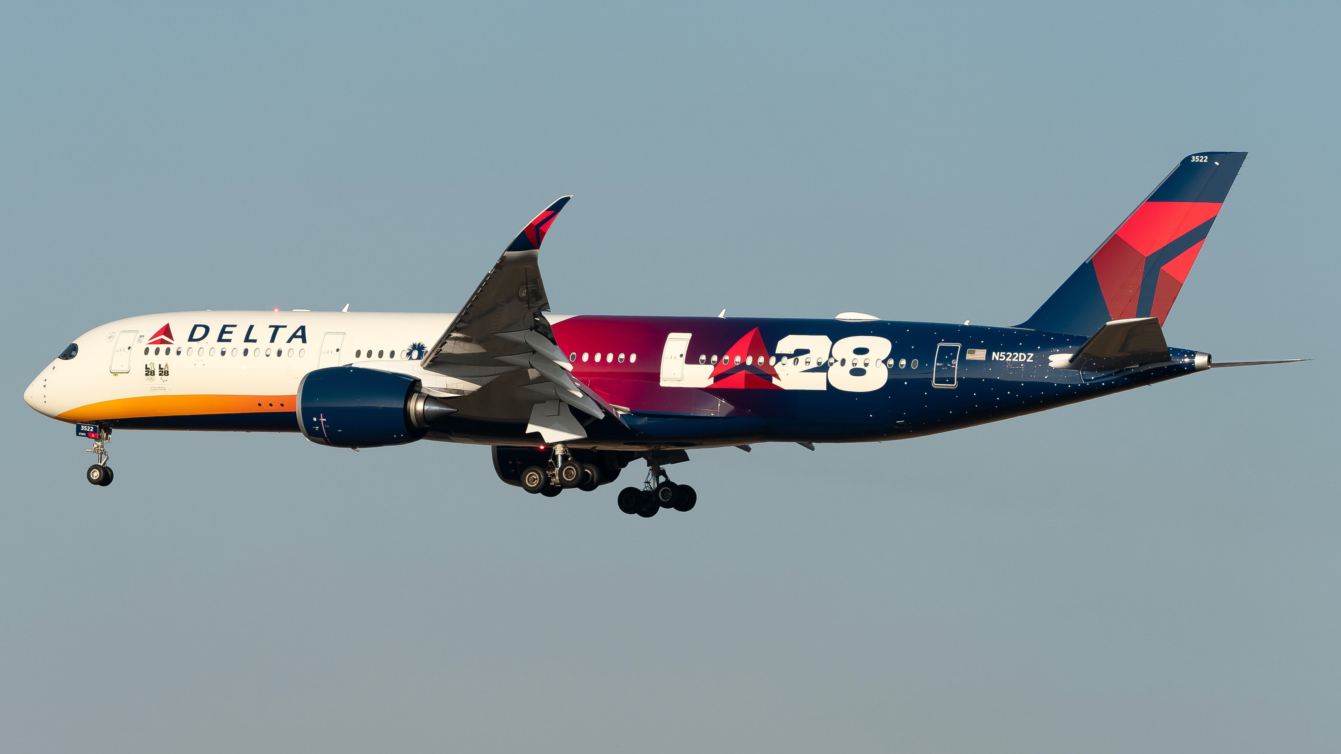 Delta Air Lines Airbus A350-900 with the LA 2028 livery shutterstock_2553430917