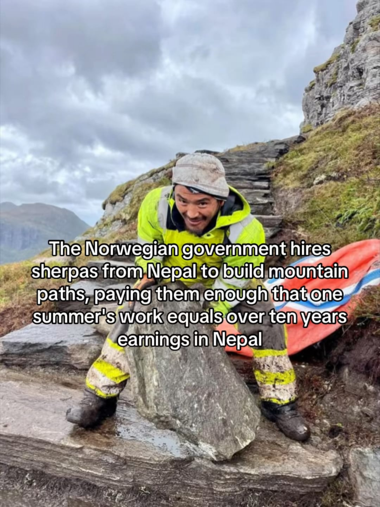 Sherpa stairs” is a common term in Norway for stone stairways built in steep mountain areas, often constructed by skilled Nepali Sherpas. Known for their durability and beauty, these paths improve access while preserving the natural landscape.