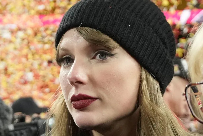 Taylor Swift stands on the field after the Chiefs defeated the Buffalo Bills 32-29 in the AFC Championship Game at Arrowhead Stadium in Kansas City, Mo., in January. File Photo by Jon Robichaud/UPI