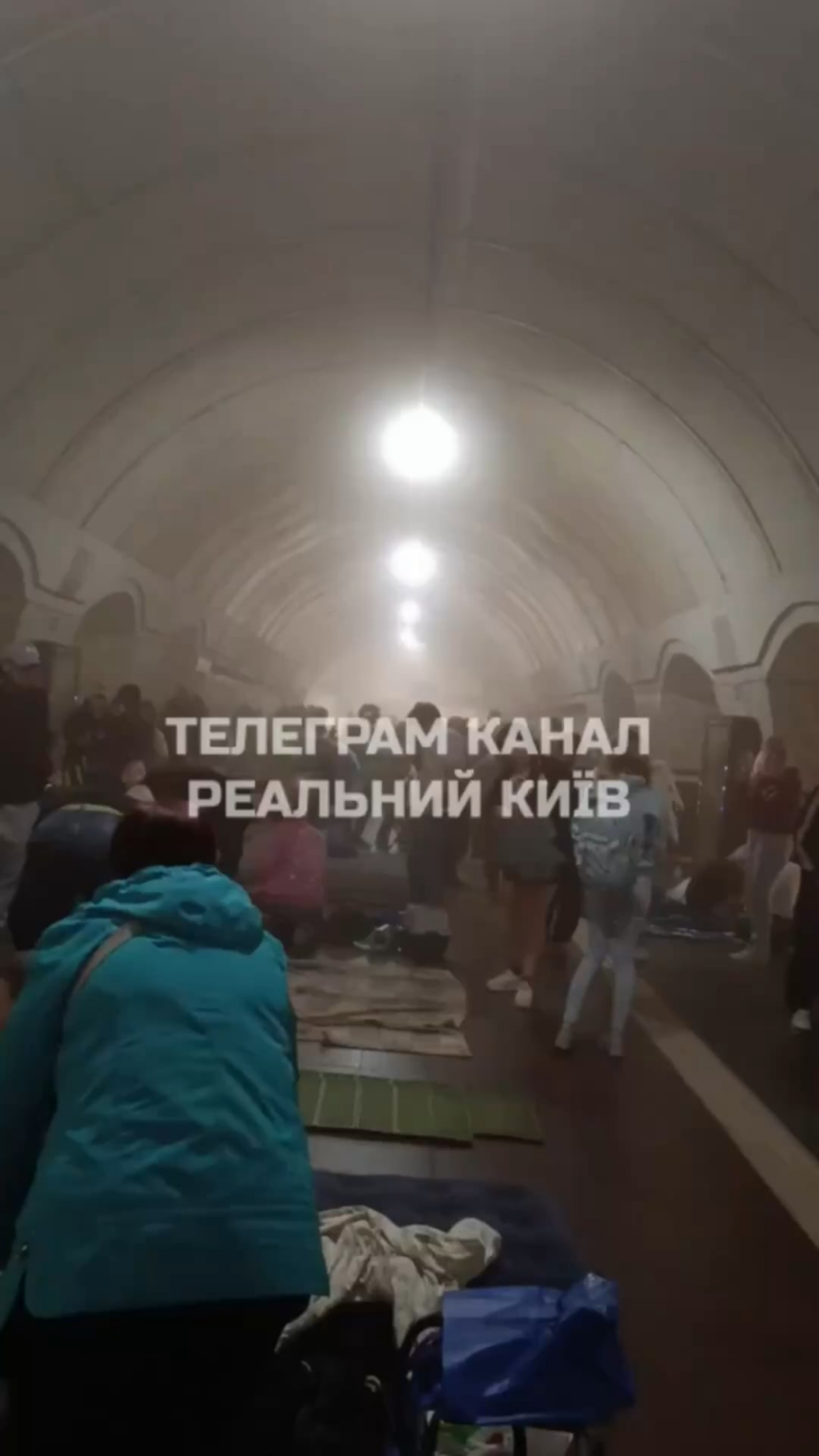 Smoke filled the Lukyanivska metro station in Kyiv where people were sheltering after a Russian Shahed hit the entrance