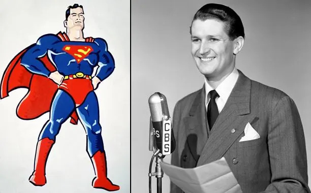 Courtesy Everett Collection; CBS via Getty Images Iconography of Superman; Bud Collyer at CBS Radio on March 25, 1943