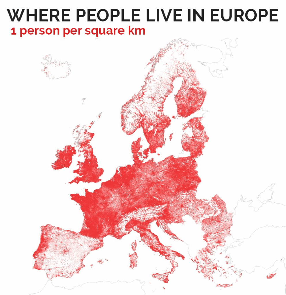 Population density in Europe. Spain is built different.