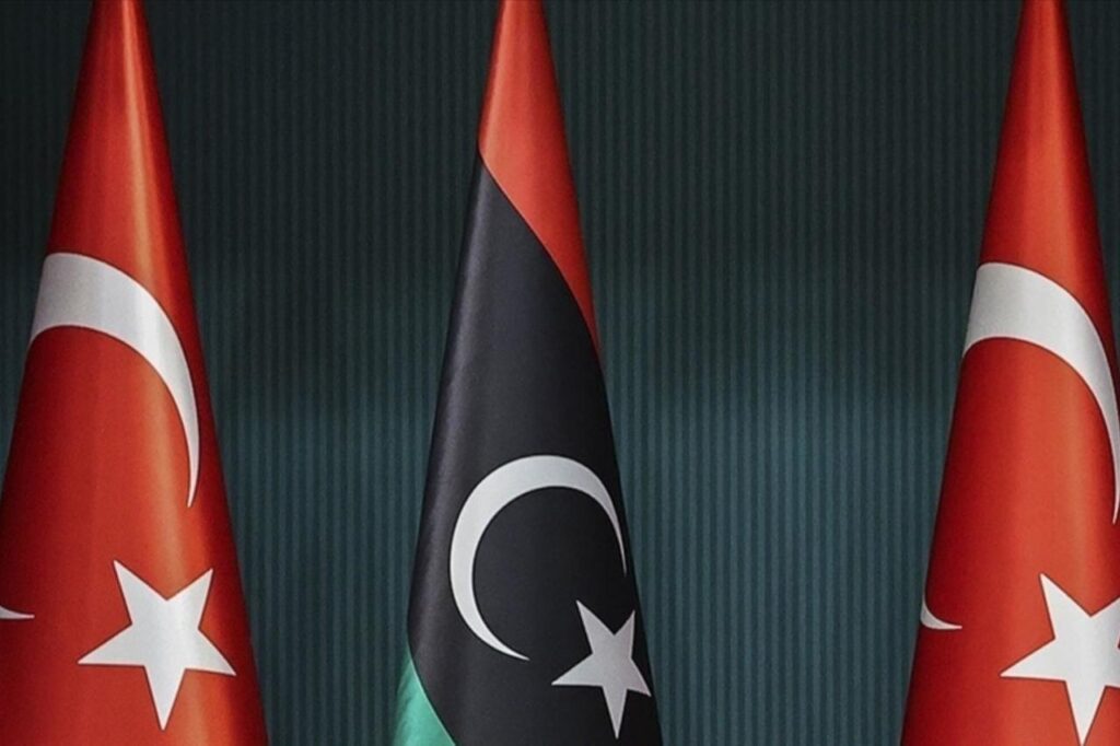 Turkish and Libyan flags displayed side by side during a bilateral meeting in Ankara, Türkiye, accessed on June 29, 2025. (AA Photo)