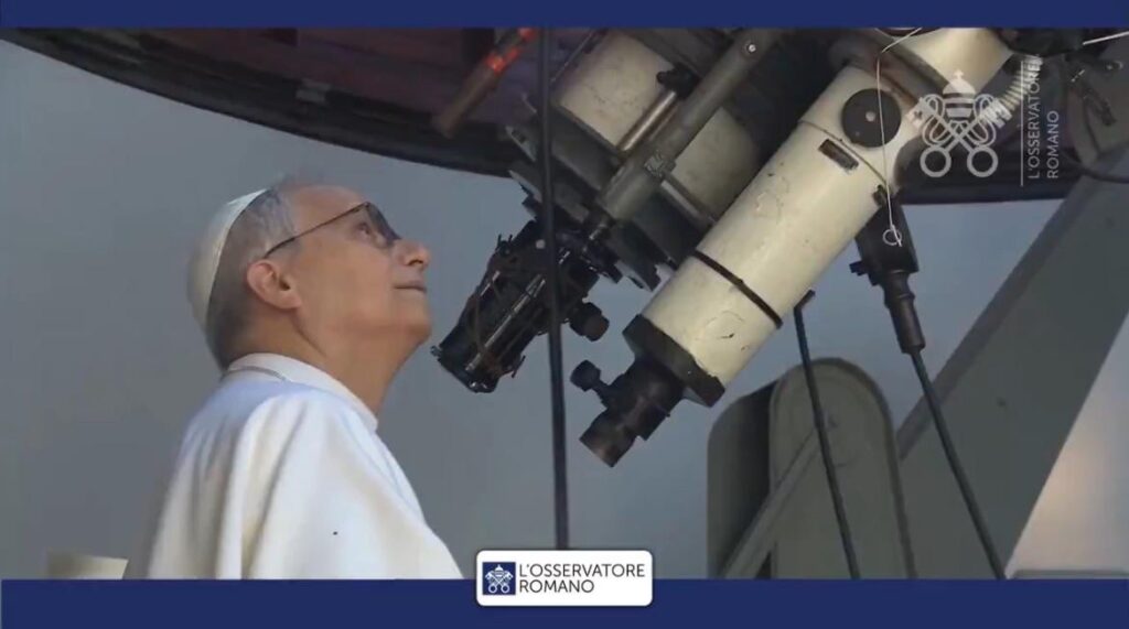 Pope Leo XIV observes the telescopes of the Vatican’s Space Observatory in Castel Gandolfo
