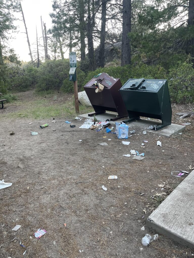 Please don’t overfill trash cans! I cleaned what I could