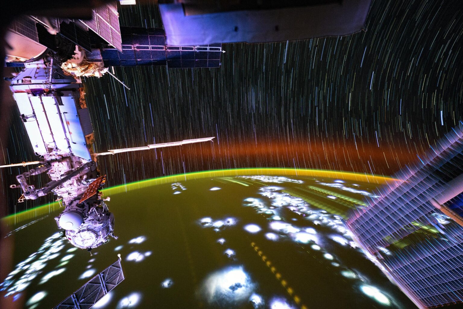 What lightning looks like in a time exposure from the ISS