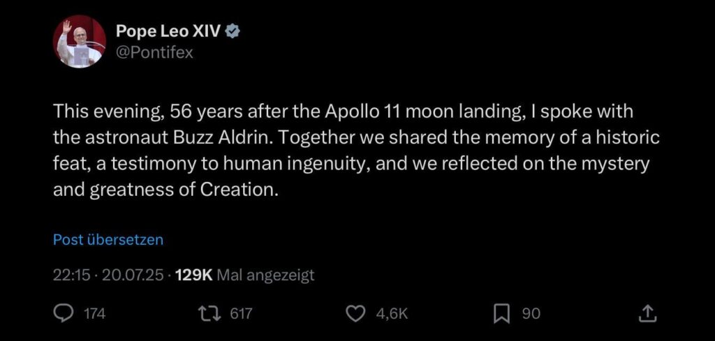 To commemorate the 56th anniversary of the Apollo 11 moon landing, Pope Leo XIV spoke with astronaut Buzz Aldrin, the second man on the moon.
