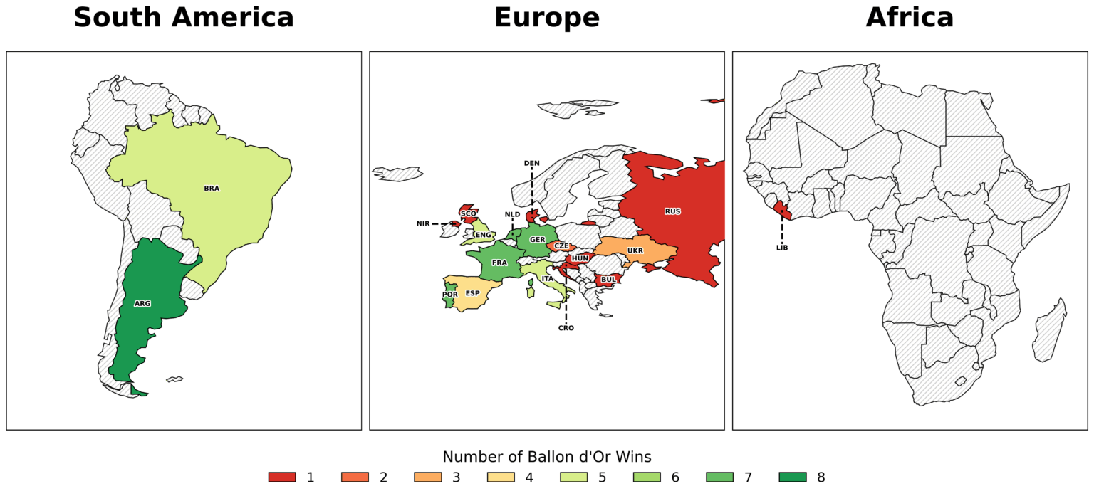 [OC] Ballon d'Or Wins by Nationality