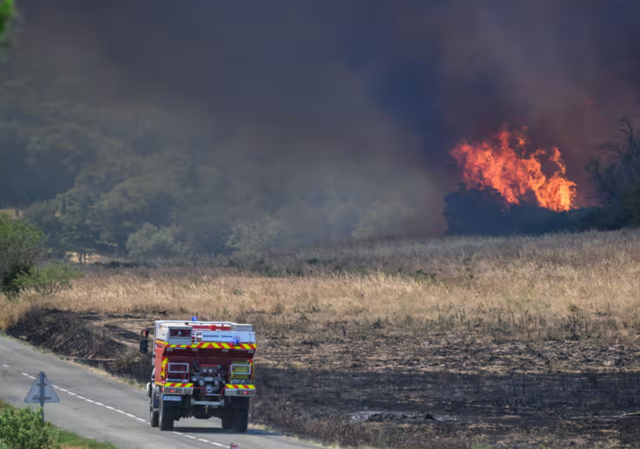 A forest fire broke out in Bizanet, France, due to an intense heatwave, on Monday.