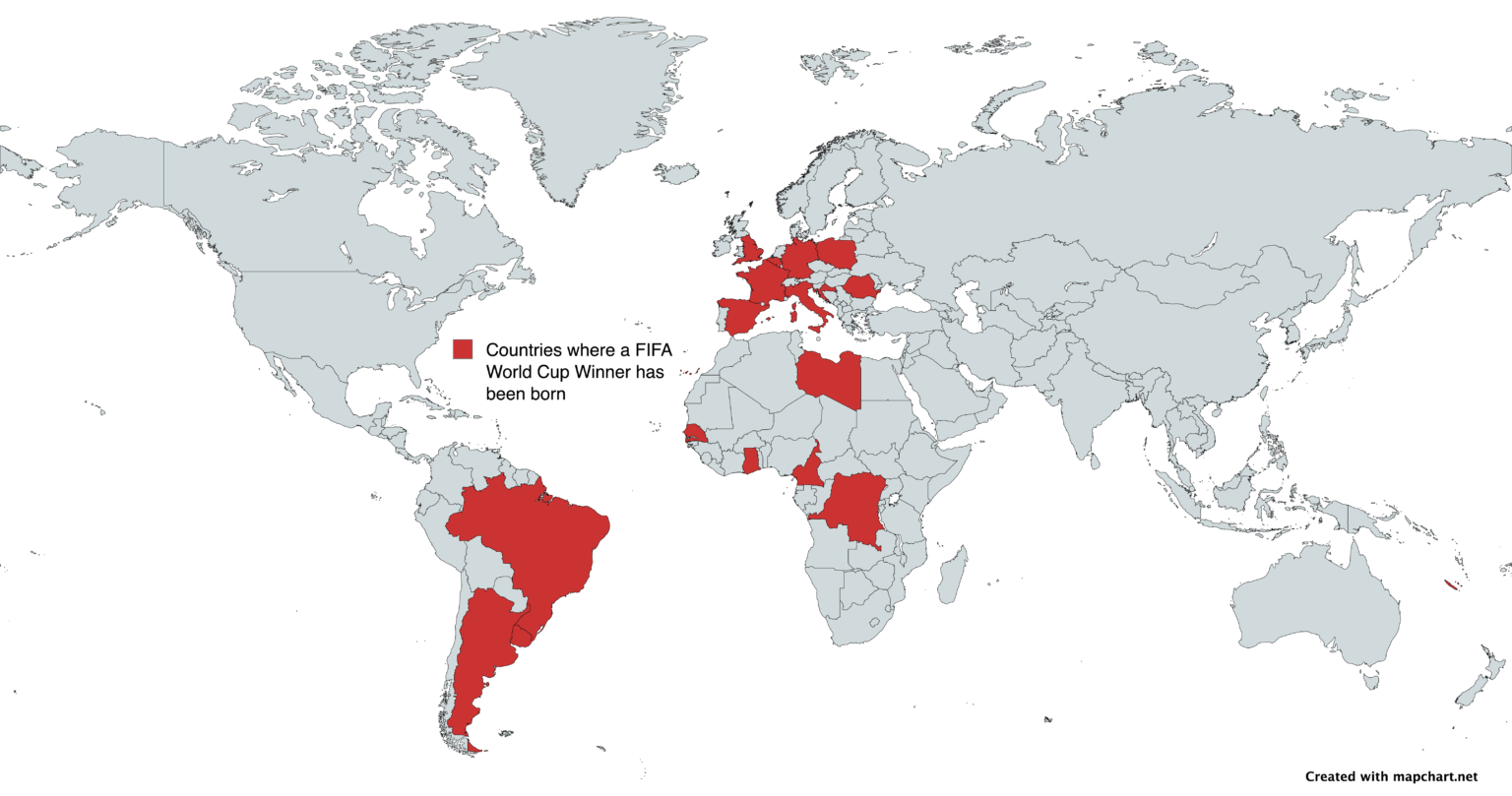 Countries where a Men's FIFA World Cup winner has been born