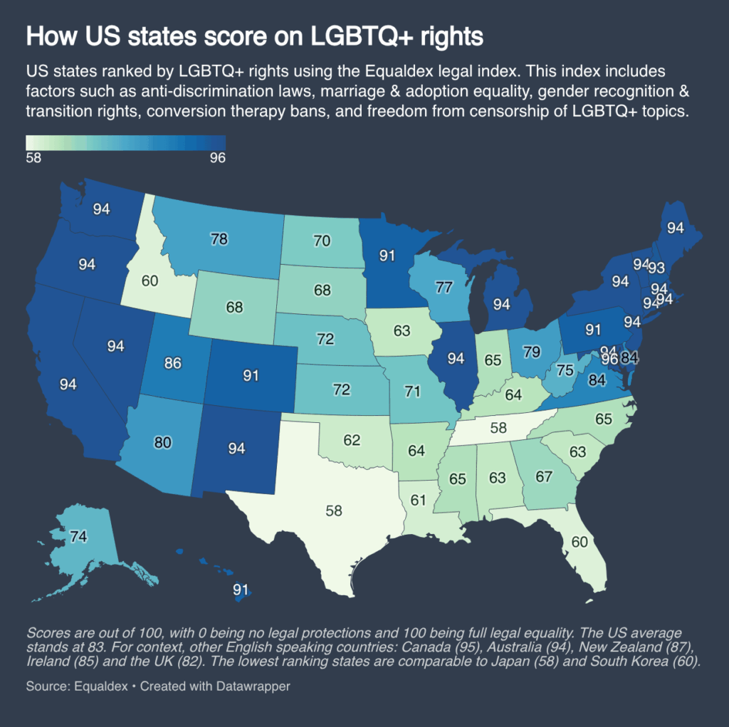 [OC] How US states score on LGBTQ+ rights