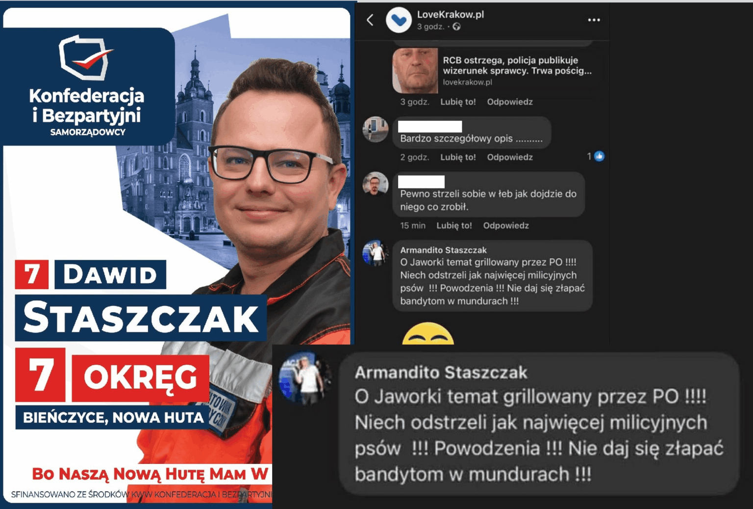 The confederation candidate in local elections supported Tadeusz Duda - a murderer from Limanowa. "Let him shoot as many militia as possible." He was detained by the police