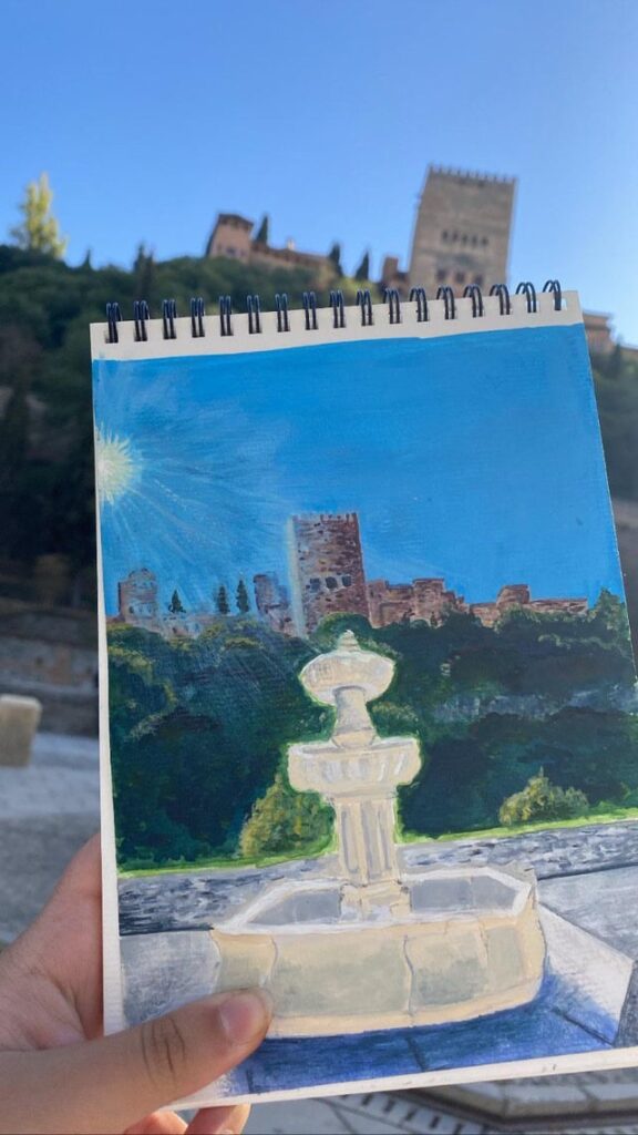 Painting I made of the Alhambra from the Paseo de los Sads 🌅