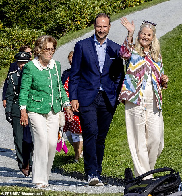 The family appeared to put on a united display for the joint engagement, with Mette-Marit managing to wave to crowds upon arrival