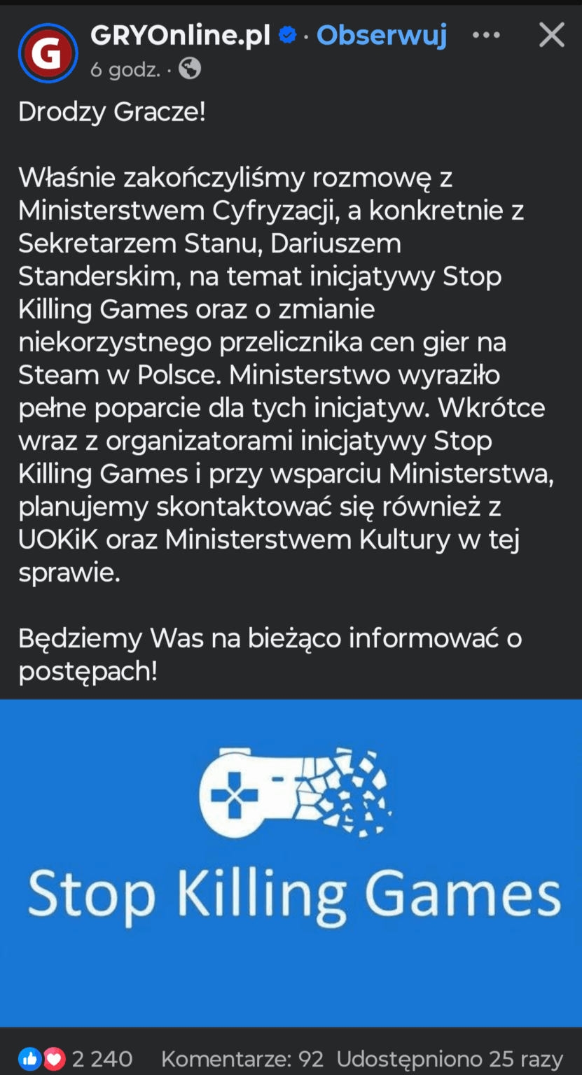 The stopkillinggames initiative was presented to Deputy Minister Dariusz Standerski