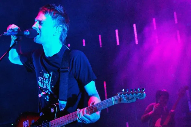 Thom Yorke of Radiohead performs onstage in 2003. - Credit: Tim Mosenfelder/Corbis/Getty Images
