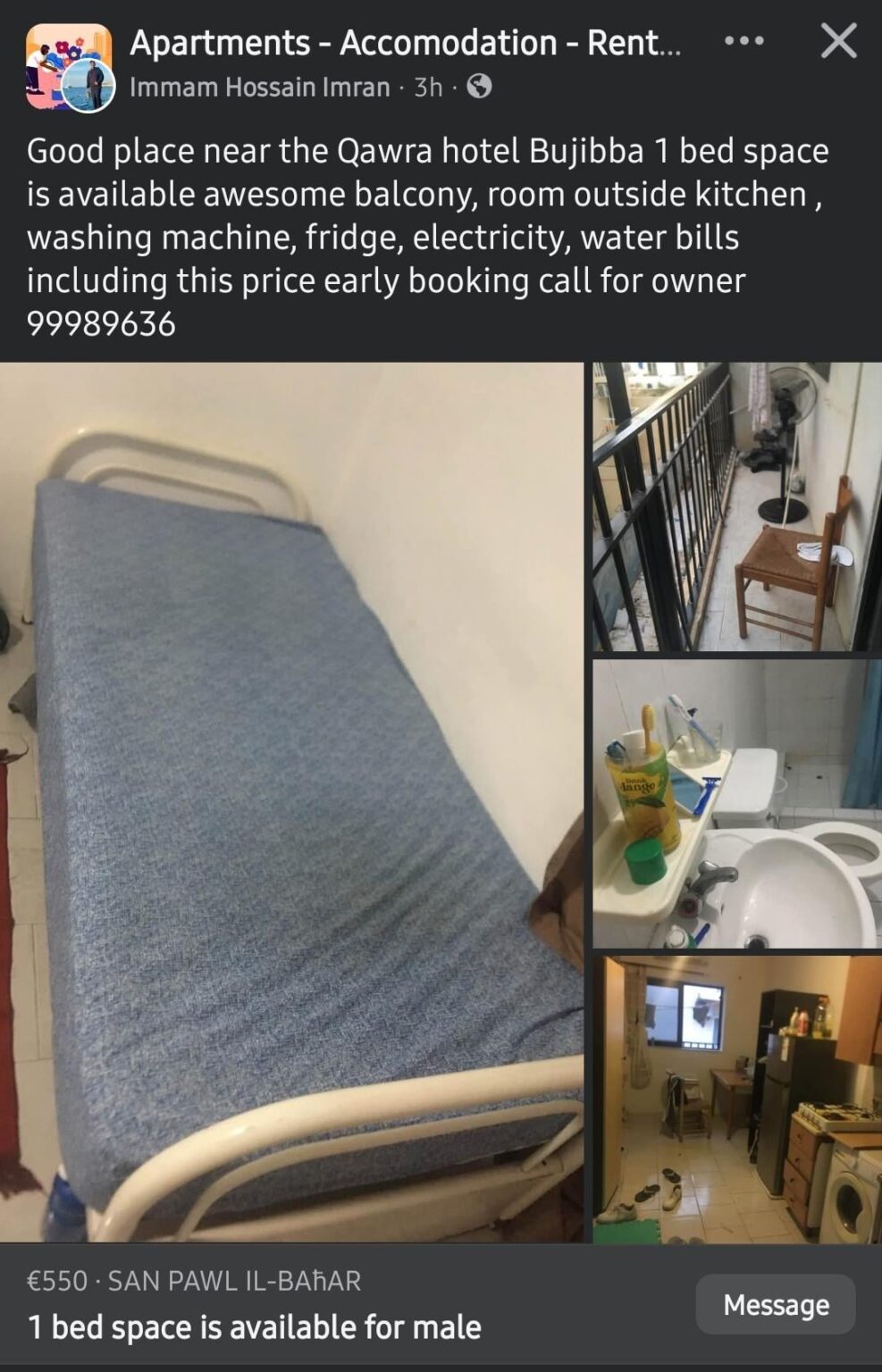 Bargain: 1 bed space with stain for €550