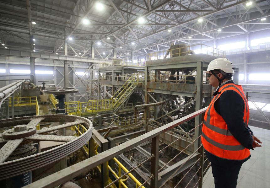 A view of a processing plant at the fertilizer company EuroChem VolgaKaliy, which is developing a potash deposit in Russia's Volgograd region, in September 2024.
