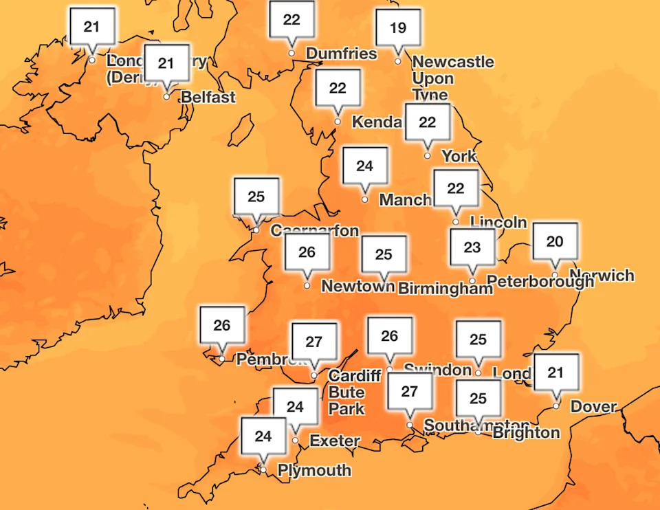 Temperatures will be high on Saturday, with health alerts in place for several regions (Met Office)