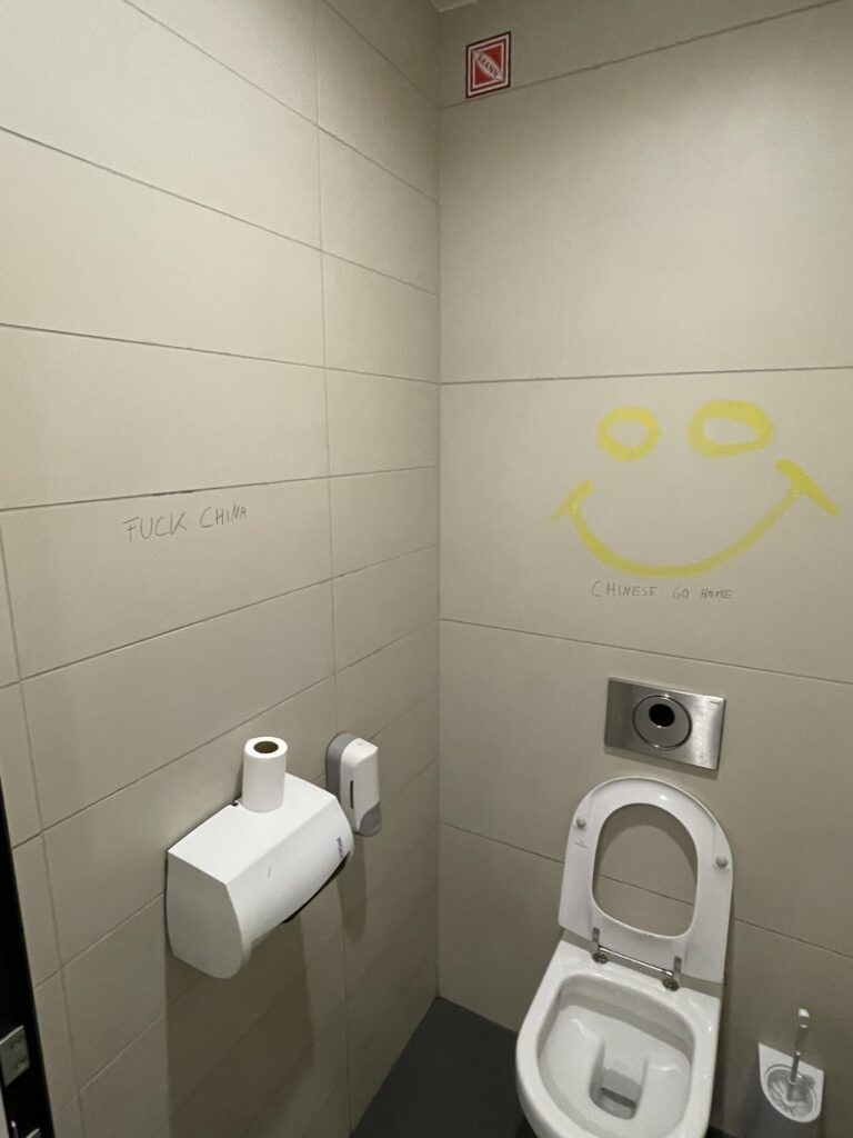 Hateful graffiti targeting Chinese tourists inside Oslo Airport