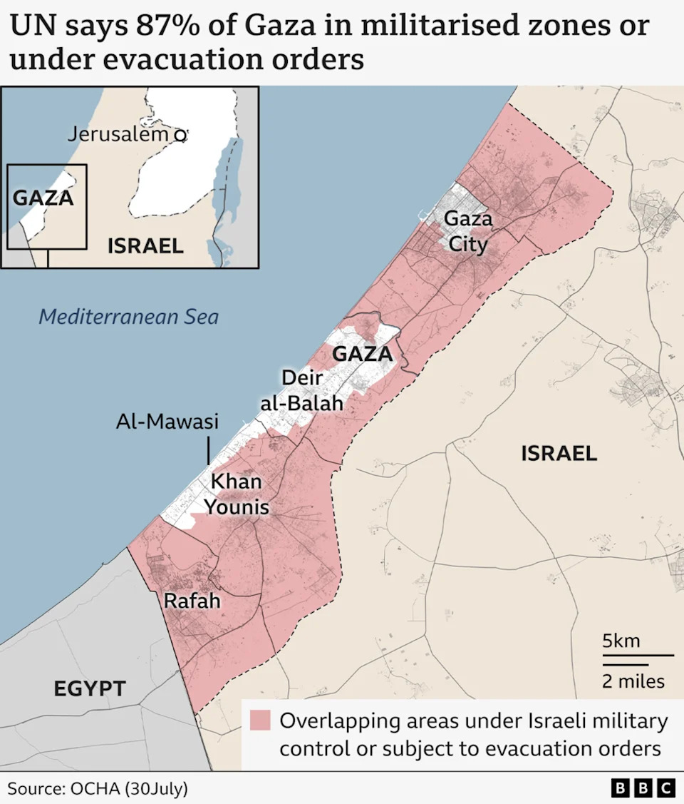 Map showing Israel's military control of the Gaza Strip