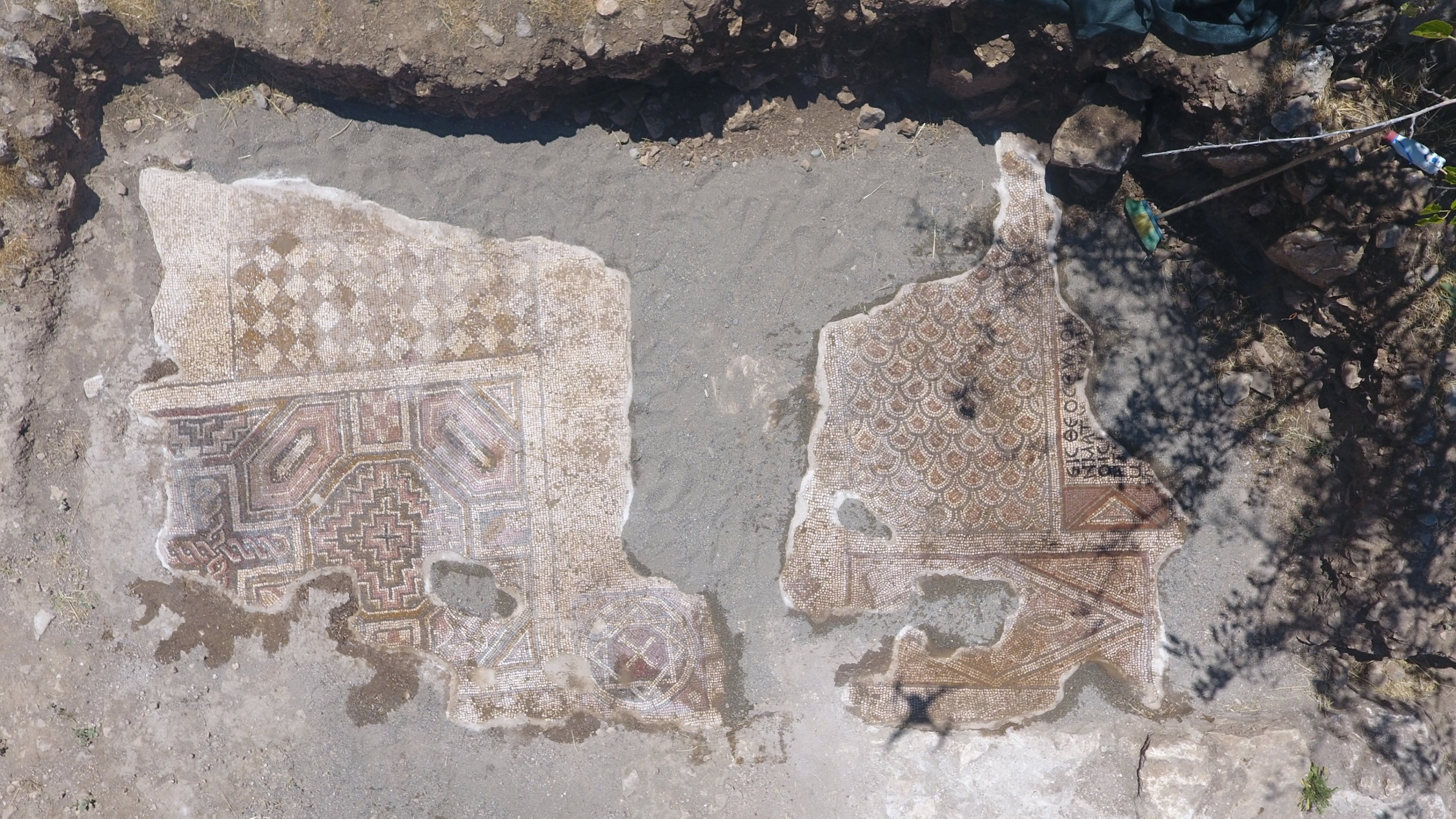 The mosaic displays an emerging Star of David symbol along with Greek inscriptions, Diyarbakır, Türkiye, Aug. 2, 2025. (AA Photo)