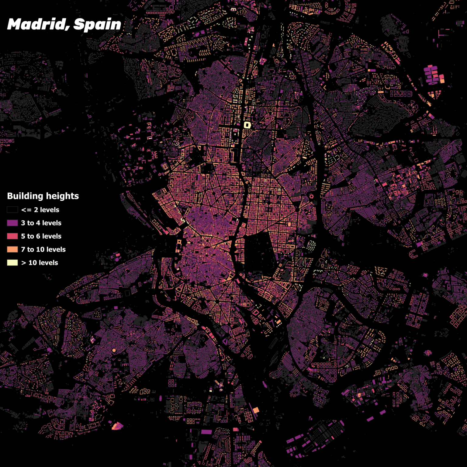 [oc] Bulding heights in Madrid, Spain
