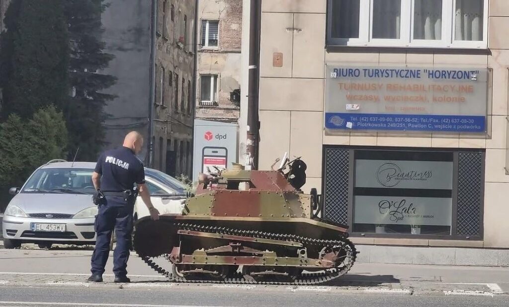 Tankette on the pavement