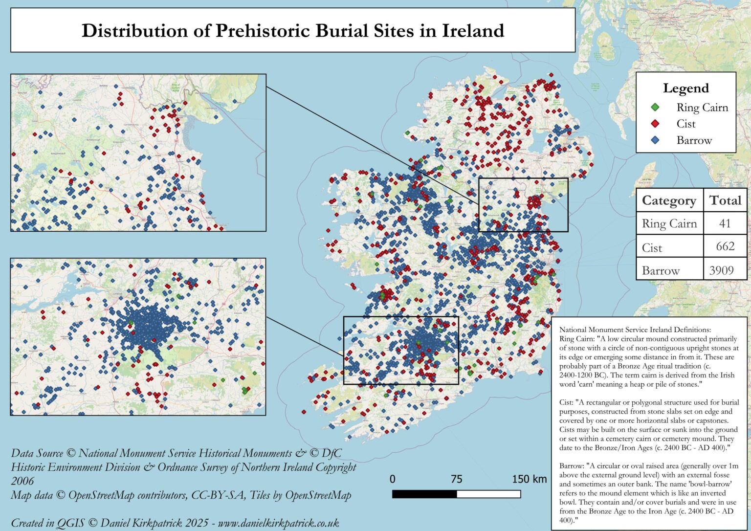 [OC] Distribution of Prehistoric Burial Sites In Ireland