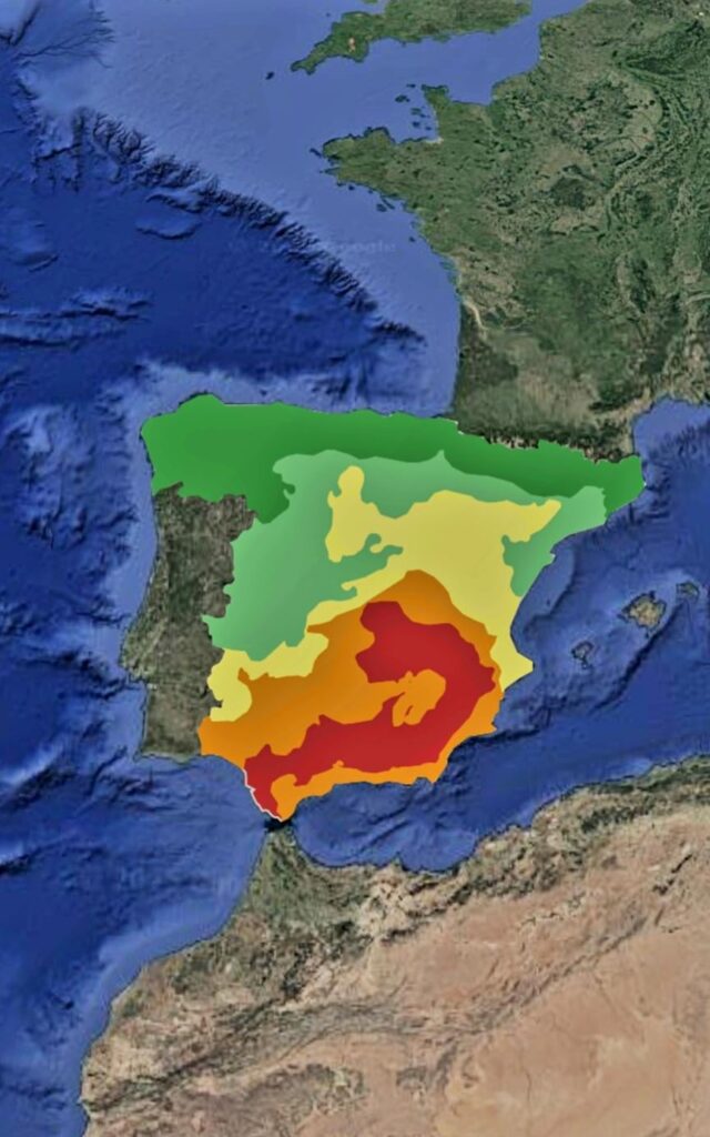 Probability that Spanish regions will become arid in 2100.